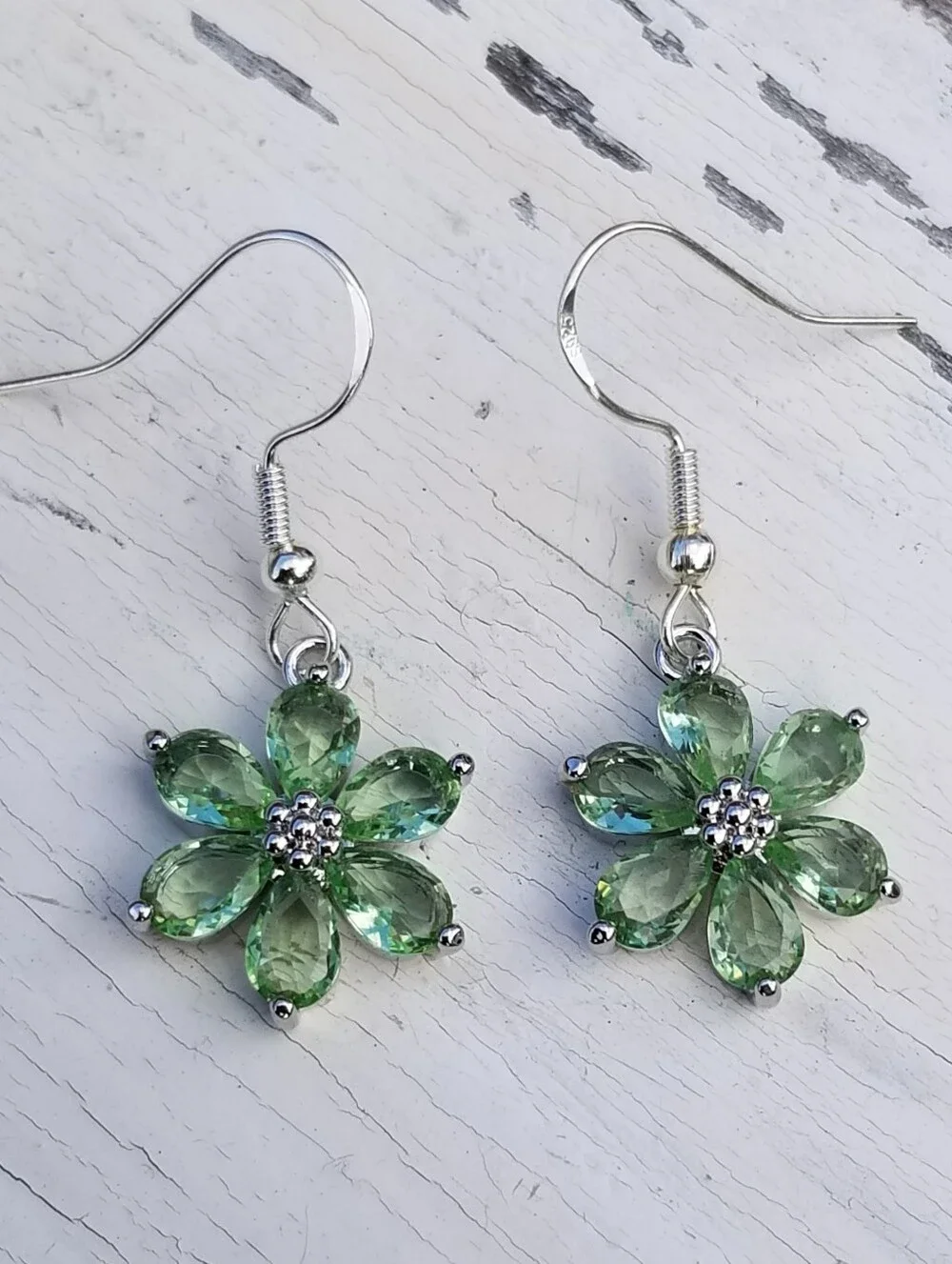 Sterling Silver Peridot Flower Dangle Earrings, Peridot Jewelry, August Birthday